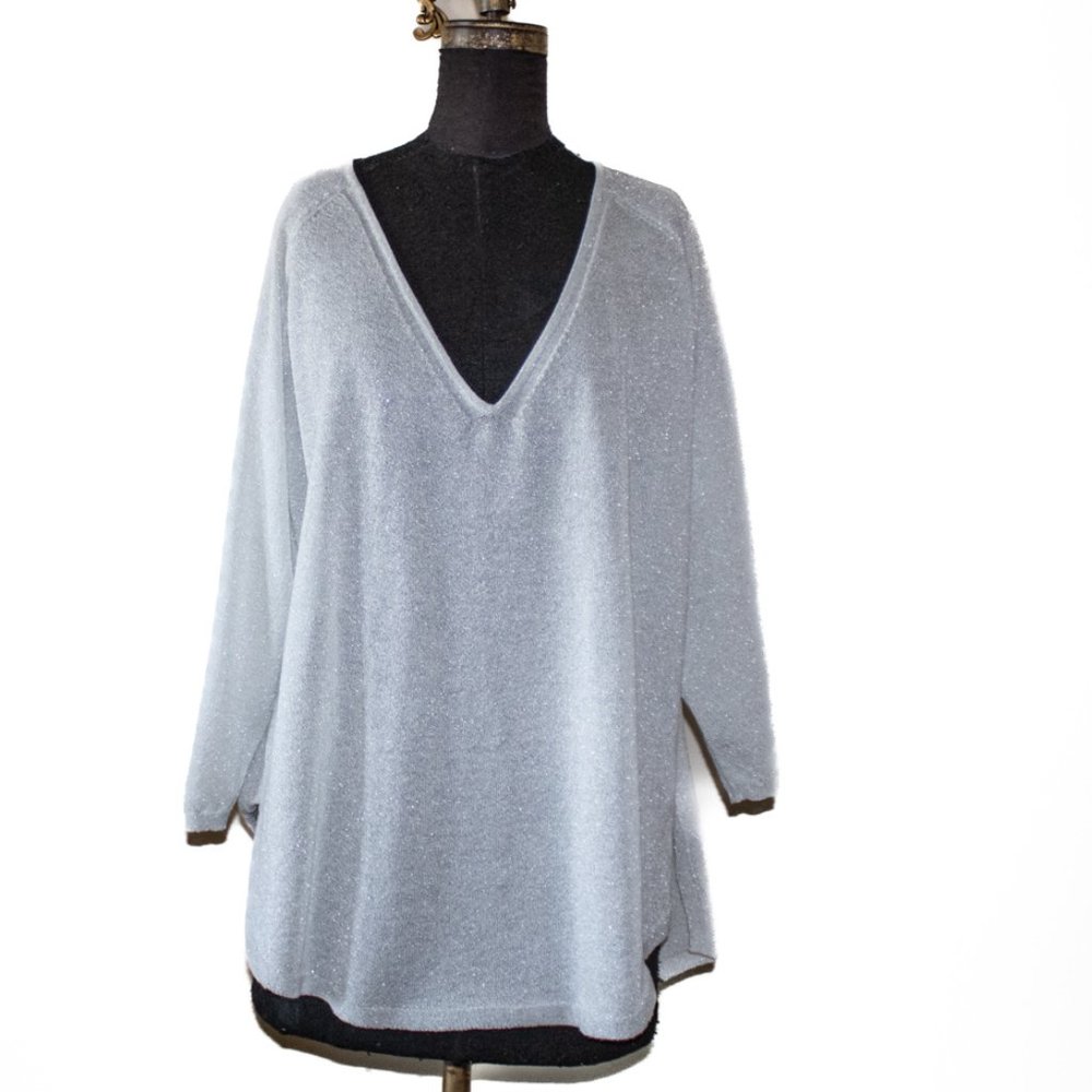 Jana White Silver Elegant Tunic Top Summer Sweater XL